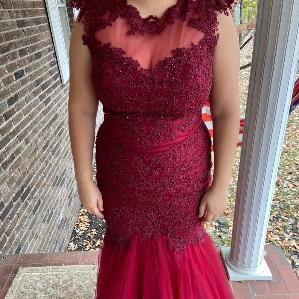 Bejeweled, lace prom dress